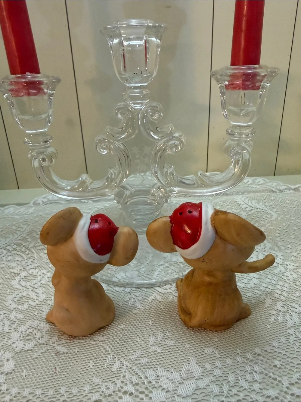 Vintage Christmas Ceramic Mouse Salt & Pepper Shakers with Red Santa Hats